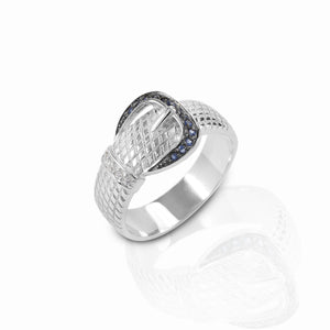 Kelly Herd Blue & Clear Rope Buckle Ring - Sterling Silver