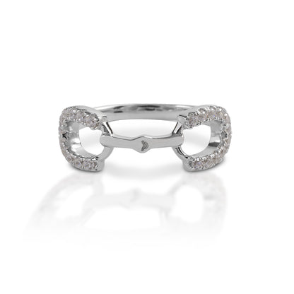 Kelly Herd Clear Stones Horseshoe Bit Ring - Sterling Silver
