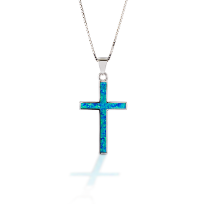 Kelly Herd Blue Opal Cross Pendant - Sterling Silver