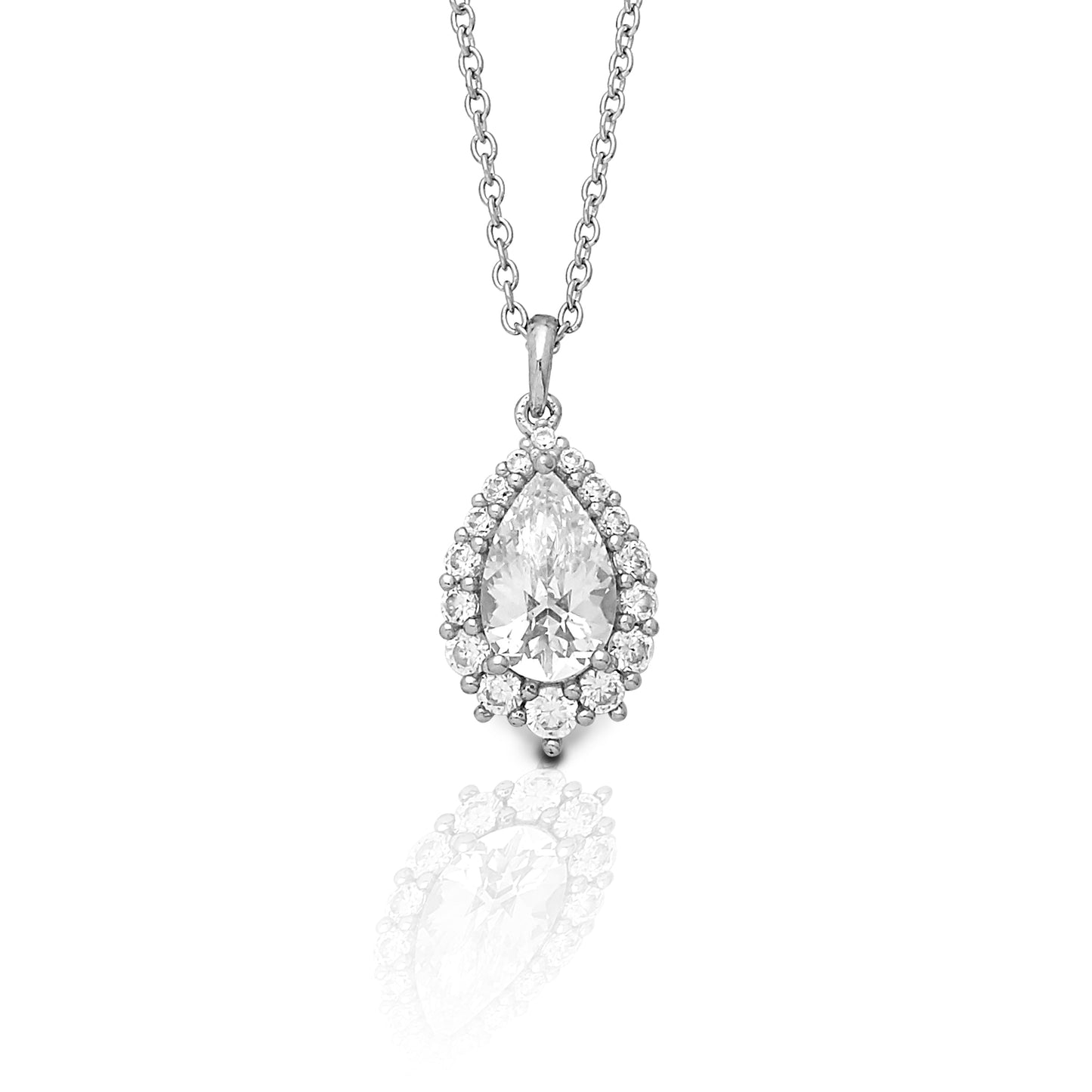 Kelly Herd Clear Pear Halo Pendant - Sterling Silver