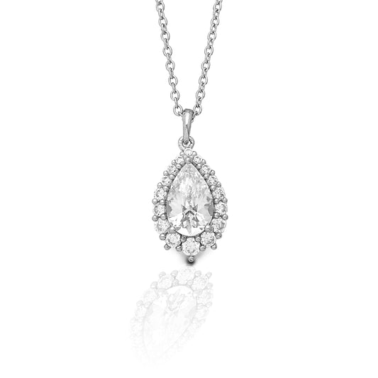 Kelly Herd Clear Pear Halo Pendant - Sterling Silver