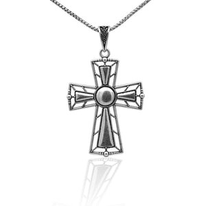 Kelly Herd Men's Outlined Cross Pendant Necklace - Sterling Silver