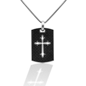 Kelly Herd Men's Etched Cross Tag Necklace - Sterling Silver