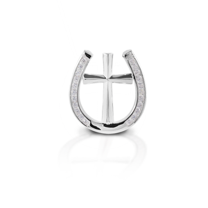 Kelly Herd Clear Horseshoe Cross Pendant - 14K White Gold