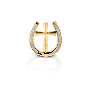 Kelly Herd Clear Horseshoe Cross Pendant - 14K Yellow Gold