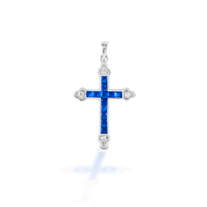 Kelly Herd Blue Cross Pendant - 14K White Gold