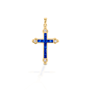 Kelly Herd Blue Cross Pendant - 14K Yellow Gold