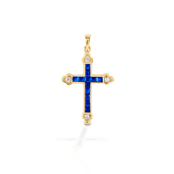 Kelly Herd Blue Cross Pendant - 14K Yellow Gold