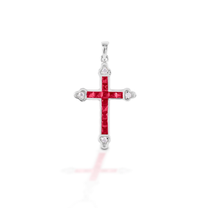 Kelly Herd Red Cross Pendant - 14K White Gold