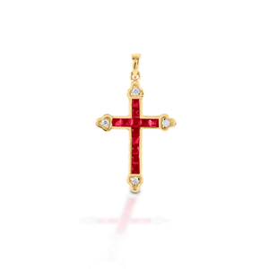 Kelly Herd Red Cross Pendant - 14K Yellow Gold