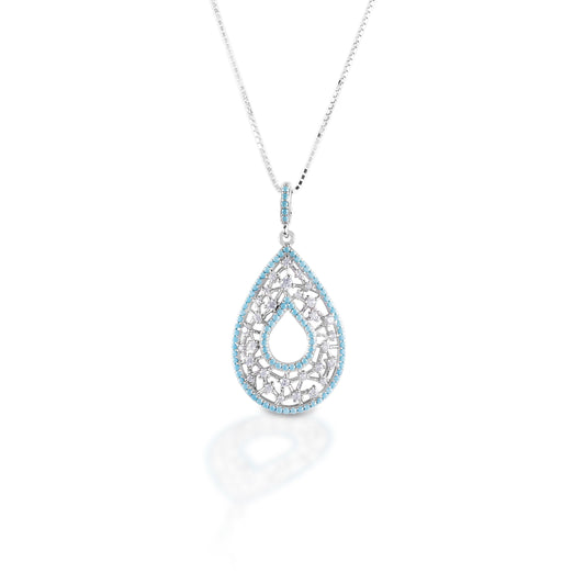 Kelly Herd Turquoise & Clear Teardrop Pendant - Sterling Silver