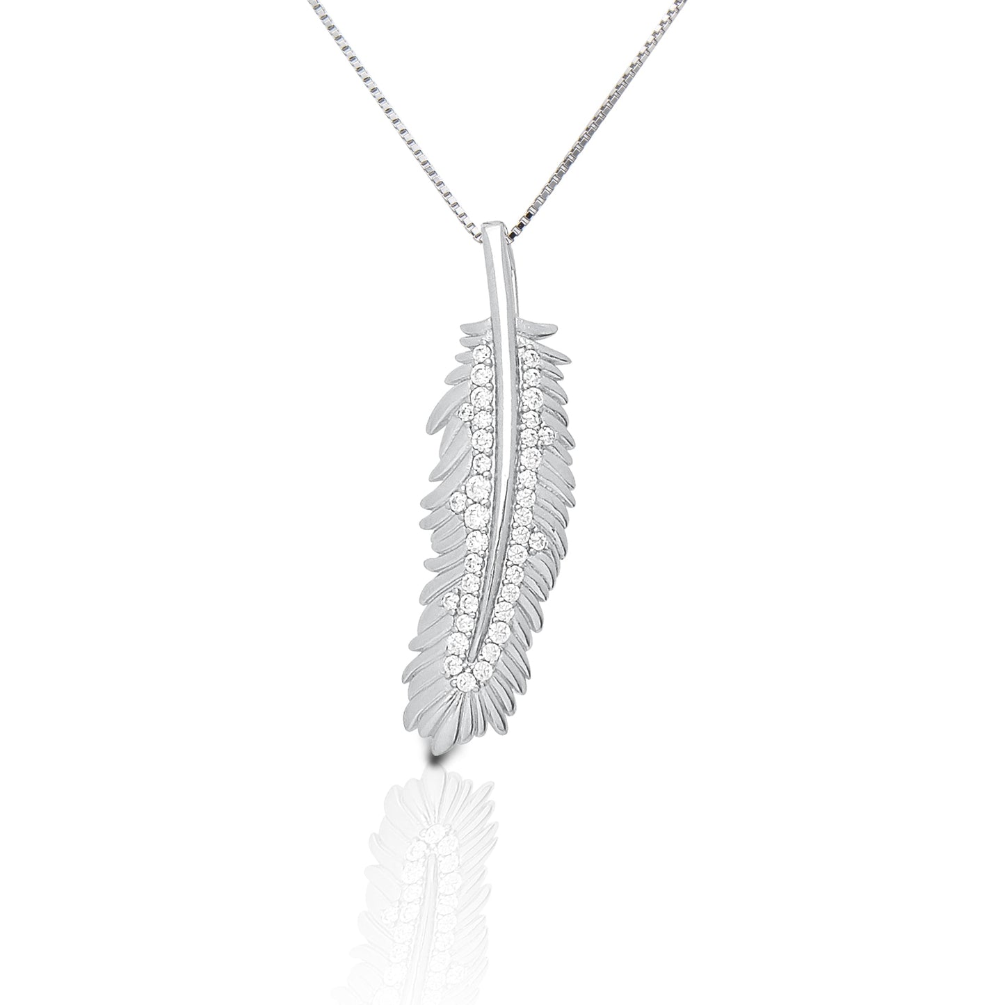 Kelly Herd Shimmering Feather Pendant Necklace - Sterling Silver
