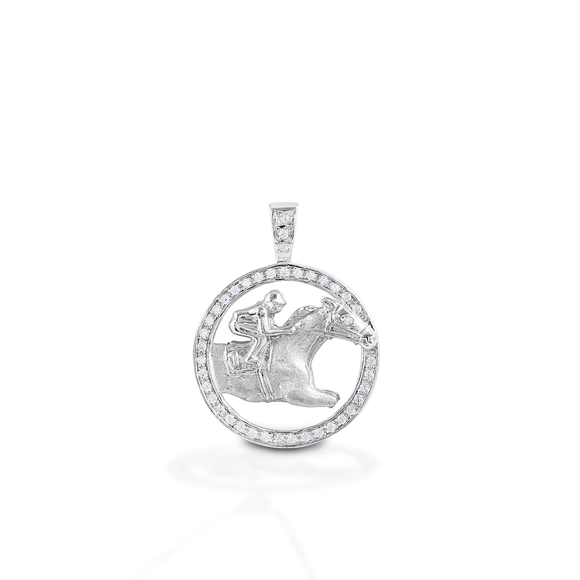 Kelly Herd Circle Race Horse Pendant - 14K White Gold