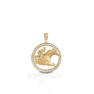 Kelly Herd Circle Race Horse Pendant - 14K Yellow Gold