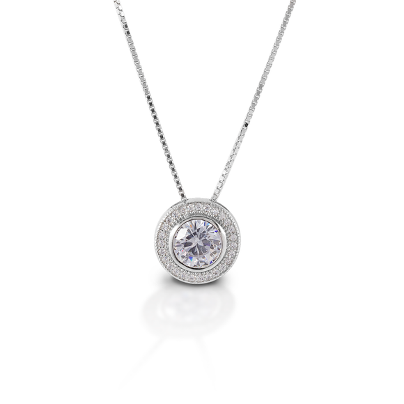 Kelly Herd Round Bezel Set Pave Necklace - Sterling Silver