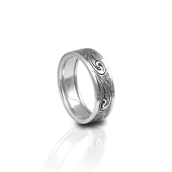 Kelly Herd Men's Engraved Western Wide Band Ring - Sterling Silver
